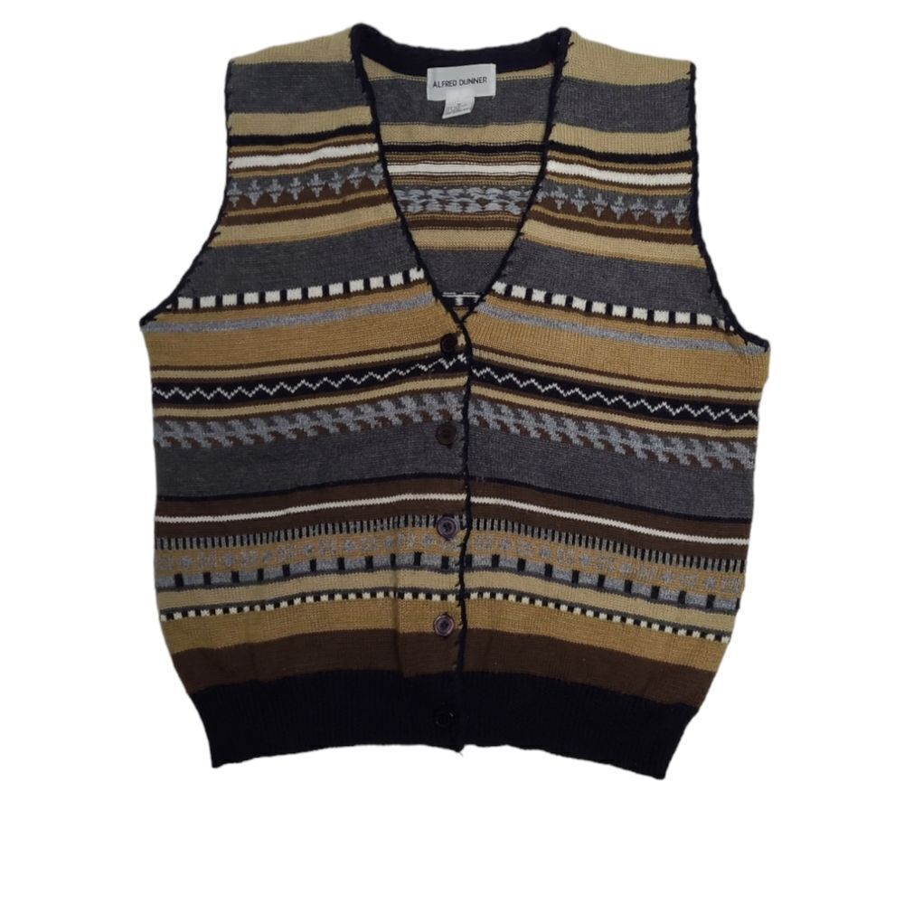 VINTAGE 90s brown goblincore wool blend striped knit button up sweater vest M